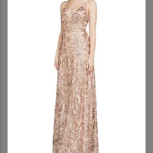 BCBG Maxazria rose gold sequin gown